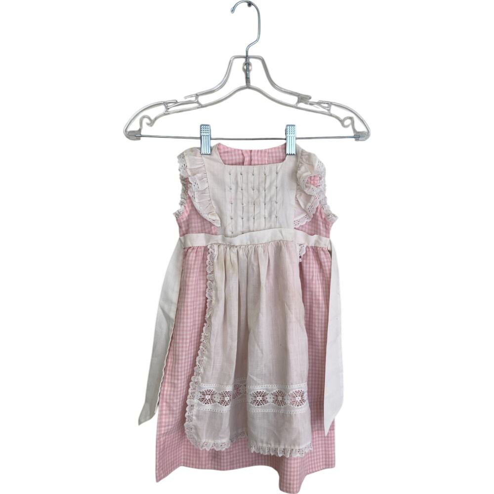 Polly Flinders Hand Smoked Dress Toddler T2 Pink White Gingham Embroider Vintage
